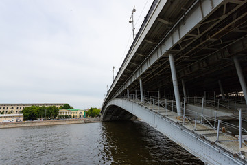 Element of urban architecture. Details of the modern bridge over the river. Moscow