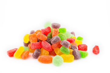Bunch of colorful jelly candy or sweets, isolation on white background. Good for health conceptual.