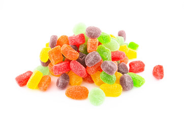 Bunch of colorful jelly candy or sweets, isolation on white background. Good for health conceptual.