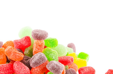 Bunch of colorful jelly candy or sweets, isolation on white background. Good for health conceptual.