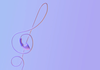 Earphones in the form of treble clef. Music sound symbol concept. 3D illustration