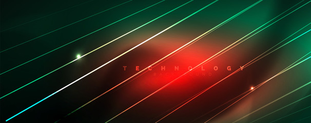 Vector neon light lines concept, abstract background