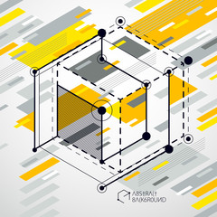 Template 3D yellow design layout for brochure , flyer , poster, advertising, cover, vector abstract modern background. Composition of cubes, hexagons, squares