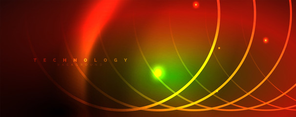 Shiny neon lines template - northern lights glowing blur lines. Futuristic style glow neon 80s disco club or night party techno template