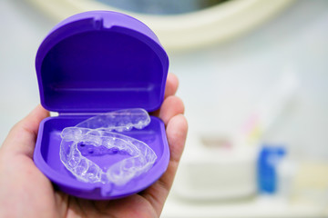 Clear plastic retainer teeth, it's a new technology equipment for orthodontist give the patient to orthodontic surgery in dental clinic or hospital