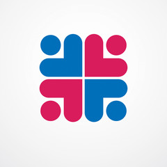 Teamwork and friendship concept created with simple geometric elements as a people crew. Vector icon or logo. Unity and collaboration idea, dream team of business people colorful design.