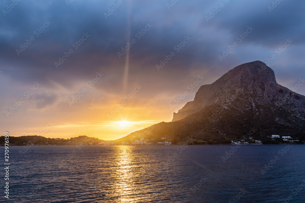 Wall mural Sunset view of the Telendos island, from Myrties village in Kalymnos island, Greece.