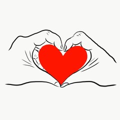 Two Hand Holding a red love heart