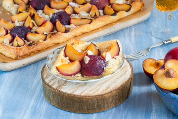 Plum and almond pastry dusted with icing sugar