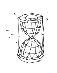 Fototapeta na wymiar Low poly illustration of an hourglass. Vector. Outline drawing. Retro style. Background, symbol, emblem for the interior. Business metaphor.