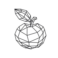 Low poly illustration of a tasty apple. Vector. Outline drawing. Retro style. Background, symbol, emblem for the interior. Business metaphor.