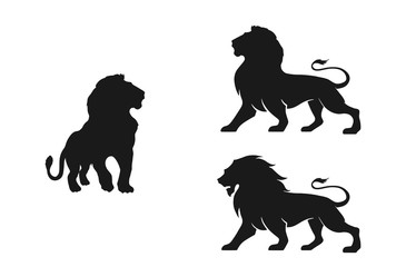 lion silhouette set. isolated vector image of african carnivore - obrazy, fototapety, plakaty