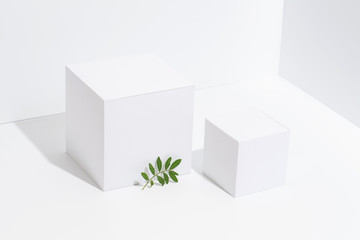 White cubical pedestals in the white corner