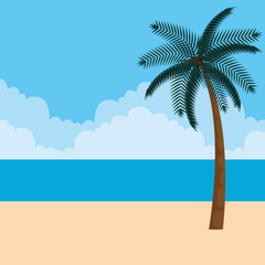 tropical beach with palm tree and sea with sand