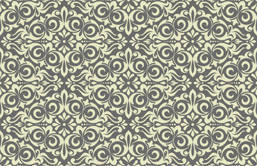 Wallpaper in the style of Baroque. Seamless vector background. Grey floral ornament. Graphic pattern for fabric, wallpaper, packaging. Ornate Damask flower ornament