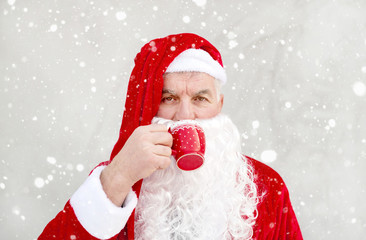 Santa Claus drinking coffee
