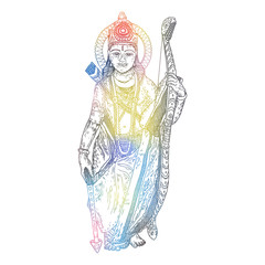 Lord Rama classic drawing for Happy Dussehra Navratri celebration in India holiday. Isolated on background. Vector.