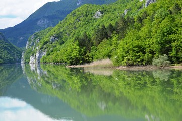 Obraz premium reflection of coastline in the lake