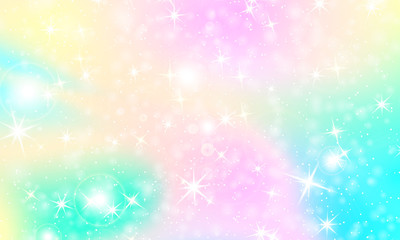 Unicorn rainbow background. Holographic sky