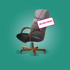 Vector illustration of office chair. Office chair and sign vacant. Recruitment