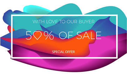 Banner about the sale and discounts. Abstract colorful fluffy liquid cover