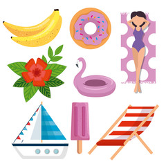 set of tropical donut with ship and tanning chair
