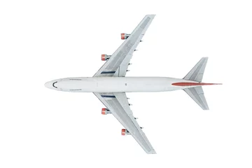 Foto op Aluminium Bovenaanzicht vanuit de lucht van vliegtuig geïsoleerd op een witte achtergrond met uitknipdeel © Naypong Studio