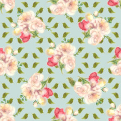 Blur water color spring flower, seamless pattern