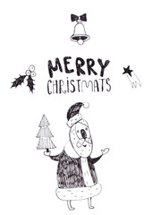 Christmas characters and characters doodles drawn in ink