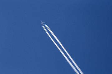 A passenger plane at cruising altitude.