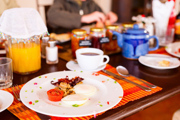 Breakfast with fried eggs