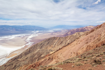 Foggy mountains scenery view from Dante's View point in Death Valley National Park.