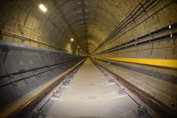 MRT underconstruction and install engineering equipment and system technology in the tunnel before train railway transportation working tunneller