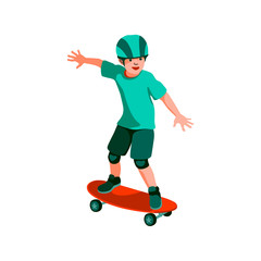 Boy rides on a skateboard