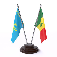 Kazakhstan and Senegal, two table flags isolated on white background. 3d image