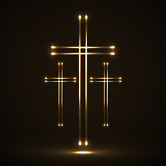 Glowing christian cross. Religious symbol. Vector illustration. Eps 10