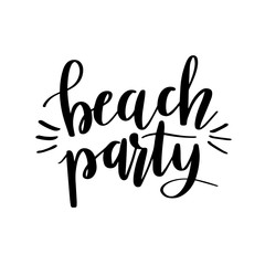 Fototapeta na wymiar Beach party lettering phrase. Vector modern brush calligraphy. Summer vacation phrase, quote. Poster, card, design element.
