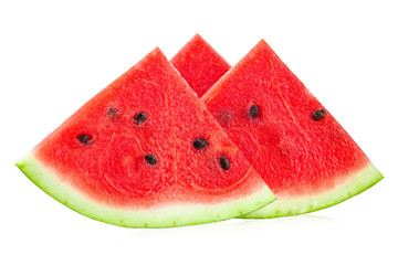 closeup of some pieces of refreshing watermelon on a white background.