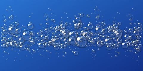 Transparent water or soap foam, isolated on blue background, easy to edit, 10 EPS