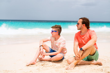 Father and son at beach