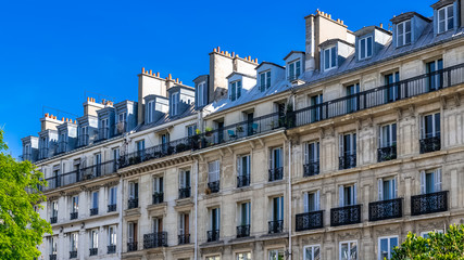Fototapeta premium Paris, typical building, parisian facade and windows rue de Rivoli 