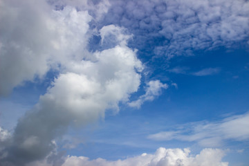 Blue Sky And White Clouds. Horizontal Shot Of A Beautiful Sky Background. Heaven, Nature, Landscapes Concept.