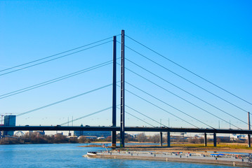 the famous Rheinkniebrücke in Dusseldorf. It is a well known landmark of Northrhine-Westphalia in Germany