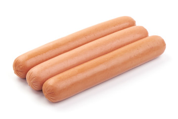 Fresh pork Boiled sausages, close-up, isolated on white background