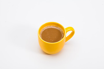 Yellow coffee mug on white background 