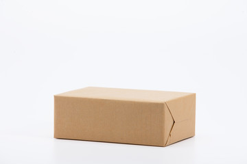 Recycle brown gift box isolated on white 