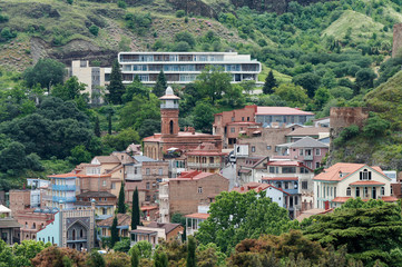 Fototapeta na wymiar Tbilisi, Georgia View from Mountains with Houses
