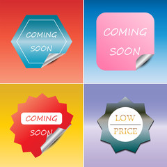 Set of Peel Off Sticker, Space For place Your text, Coming Soon, Used for price tag, Promotion, Web Decoration