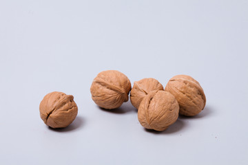 Walnuts on gray background