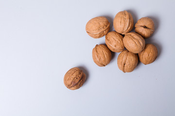 Walnuts on gray background